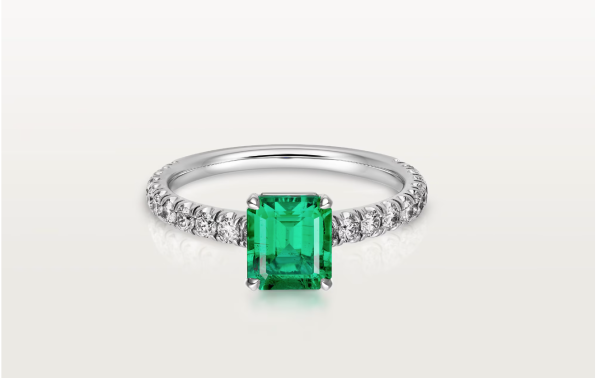1895 solitaire, emerald-cut emerald, paved