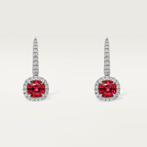 Cartier Destinée sleeper earrings, 2 cushion-cut rubies, paved